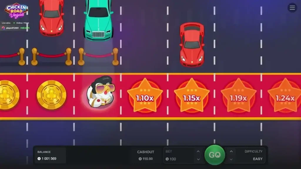 Vegas road-crossing gameplay with multipliers in the Chicken Road crash game