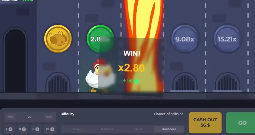 Chicken Road è una truffa? vincita x2.2 con il pollo vicino agli ostacoli di fuoco