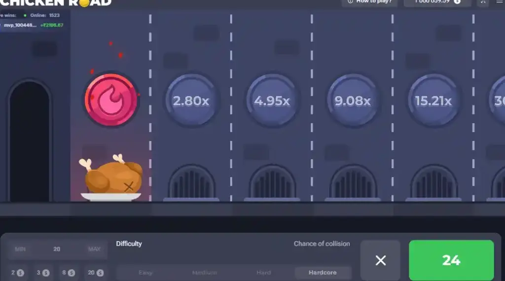 Chicken Road è una truffa? schermata iniziale con ostacolo e moltiplicatori prima della puntata