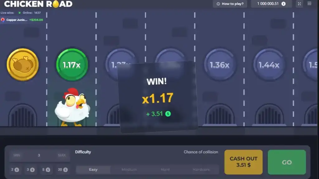 How to Win at Chicken Road with the chicken moving forward and x1.17 winnings on screen