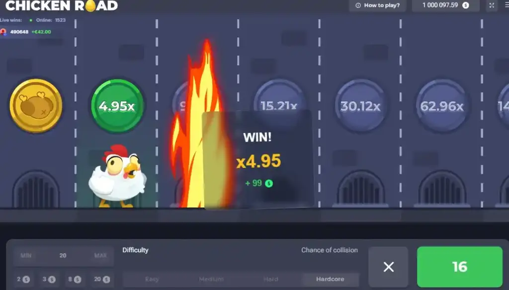 Chicken Road paga davvero? round con vincita x4.95 e fiamme sul percorso del pollo