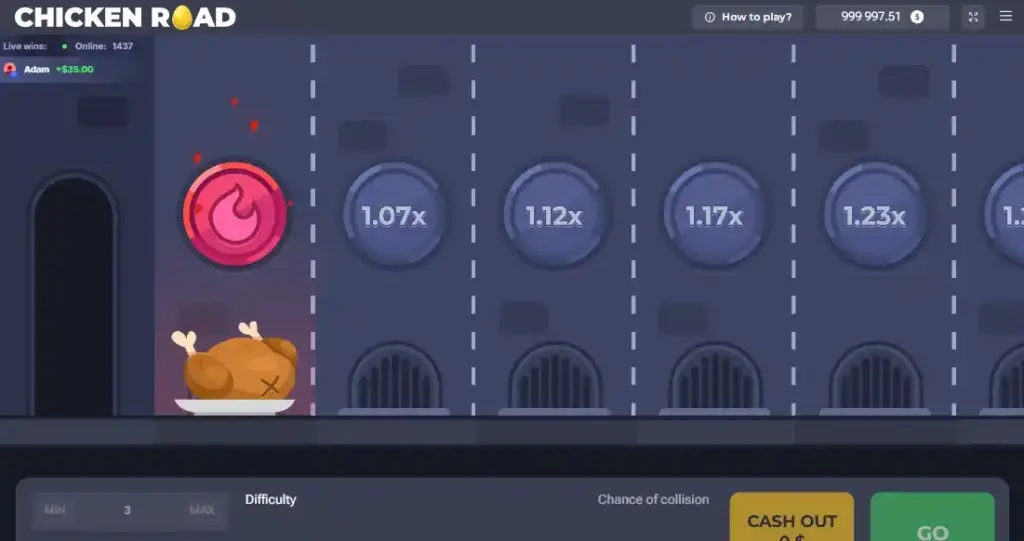How to Win at Chicken Road showing a failed round after going too far
